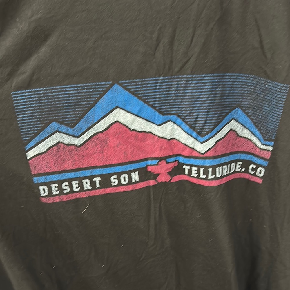 Blue and Black Short Sleeve Tee with Retro Mountain Graphic